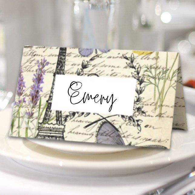 Vintager, rustikaler, französischer Eiffelturm Par Platzkarte (vintage rustic french eiffel tower Paris Party Place Card)