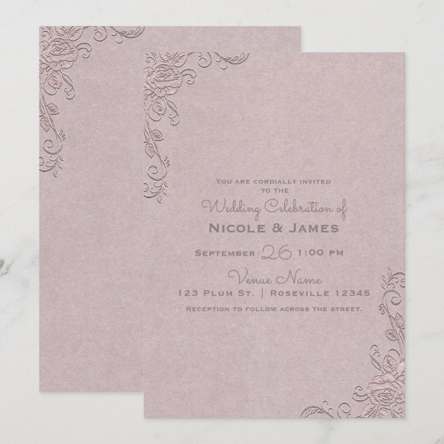 Vintager rustikaler Glamour Elegante Rose Einladung (Vorne/Hinten)