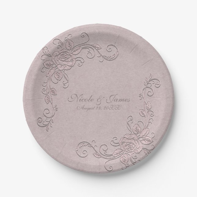 Vintager rustikaler Glamour Elegante Rose Pappteller (Vorderseite)