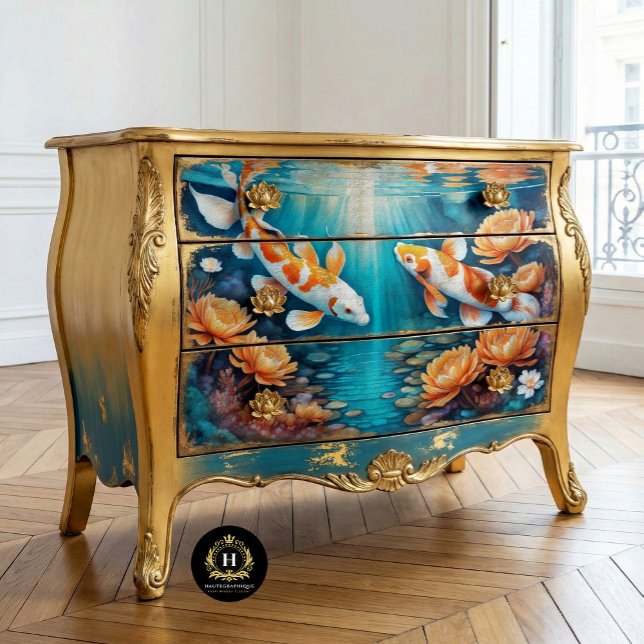 Vintager Rustikaler Koi-Fischteppich Seidenpapier (Von Creator hochgeladen)