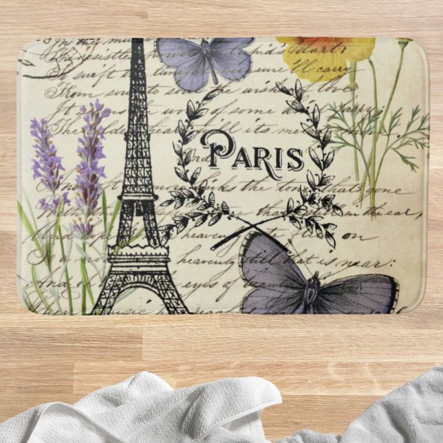 Vintager, rustikaler Schmetterlingsturm Badematte (vintage rustic french butterfly paris eiffel tower bath mat)