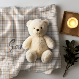 Vintager rustikaler Tartan kariert beige Grauname Fleecedecke