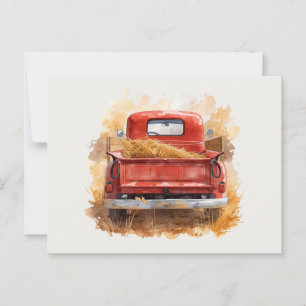 Vintager rustikaler Wasserfarbenroter LKW mit Hay Postkarte