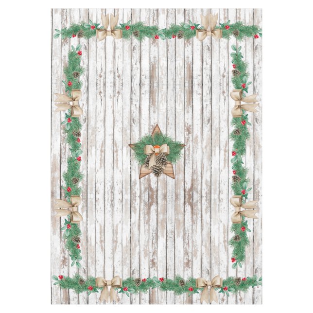 Vintager rustikaler Weißholzstar Weihnachten Tischdecke (Vorderseite)