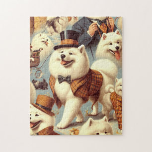 Vintager Samoyed Hund Nahtlose Malerei