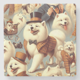 Vintager Samoyed Hund Nahtlose Malerei Steinuntersetzer