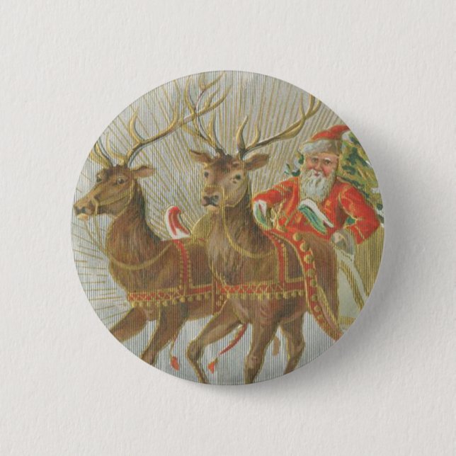 Vintager Sankt Sleigh Button (Vorderseite)