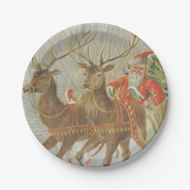 Vintager Sankt Sleigh Pappteller (Vorderseite)