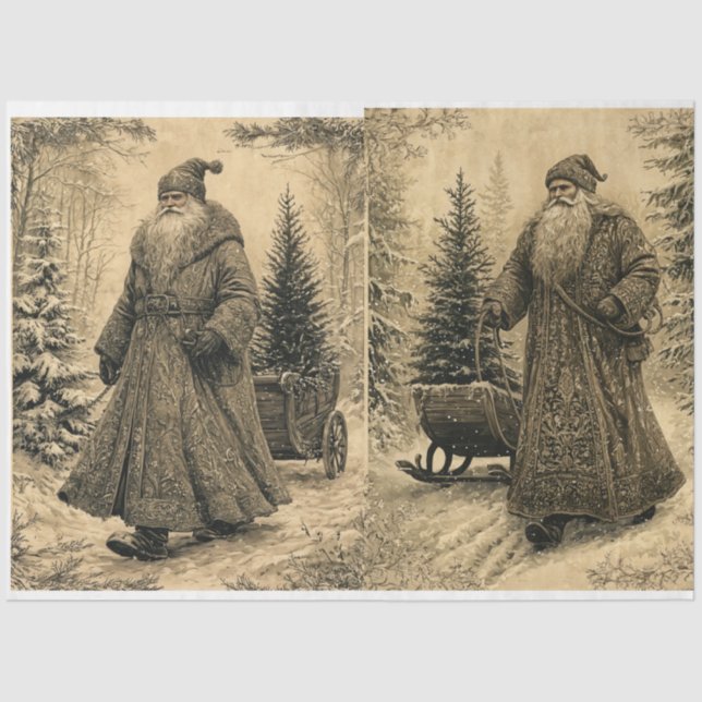 Vintager Santa - Braun/Beige Seidenpapier (Vorderseite)