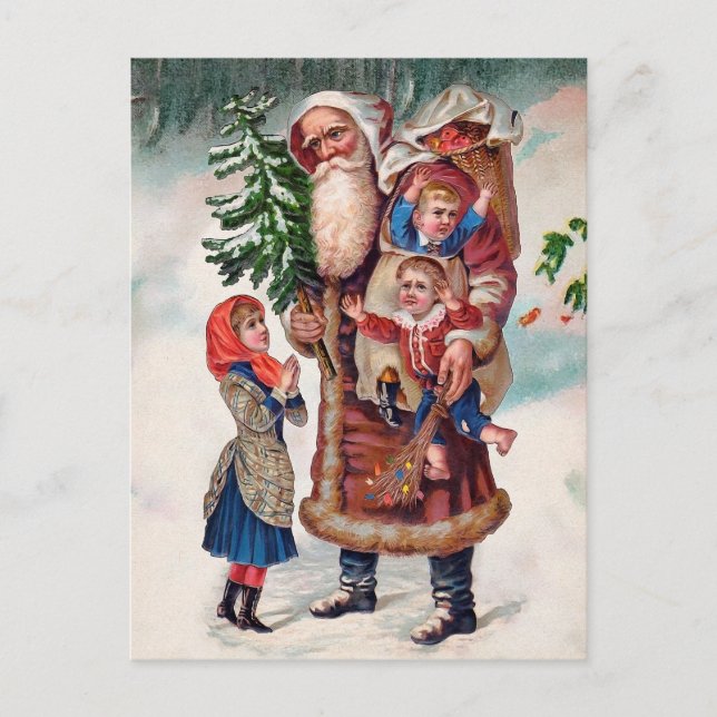 Vintager Santa CatCard Kinderwunsch Postkarte (Vorderseite)