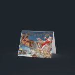 Vintager Santa Claus Sleigh mit Rentier Merry Feiertagskarte<br><div class="desc">Ein Vintager Weihnachtsausweis mit seinen Rentieren und Schlitten . Eine Vintage Retro-Schneeszene und altmodische Weihnachtsgrüße von Claus selbst,  während er am Weihnachtsabend fliegt. Weihnachts-Weihnachtskarten,  um Ihrer Familie und Freunden ein frohes Weihnachtsfest mit alter Mode zu ermöglichen. Nehmen Sie diese elegante Weihnachtskarte im Retro-Stil und schicken Sie sie Ihren Lieben.</div>