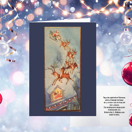 Vintager Santa Claus Sleigh Rentier fliegt über Feiertagskarte