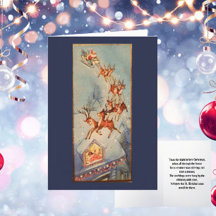 Vintager Santa Claus Sleigh Rentier fliegt über Feiertagskarte