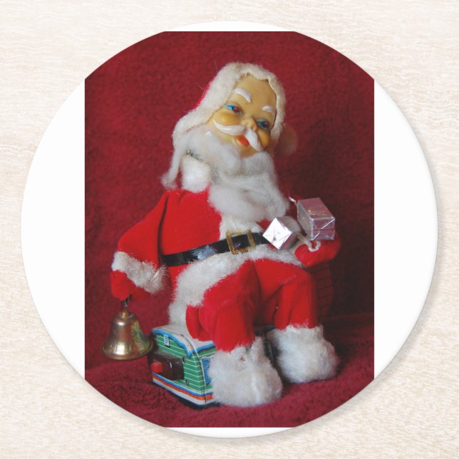 Vintager Santa Claus Toy Runder Pappuntersetzer (Vorderseite)