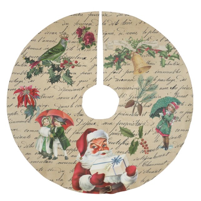 Vintager Santa Decoupage Viktorianisch Polyester Weihnachtsbaumdecke (Vorderseite)