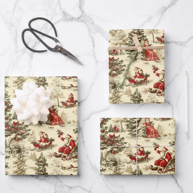 Vintager Santa Forest Geschenkpapier Set (Vorderseite)