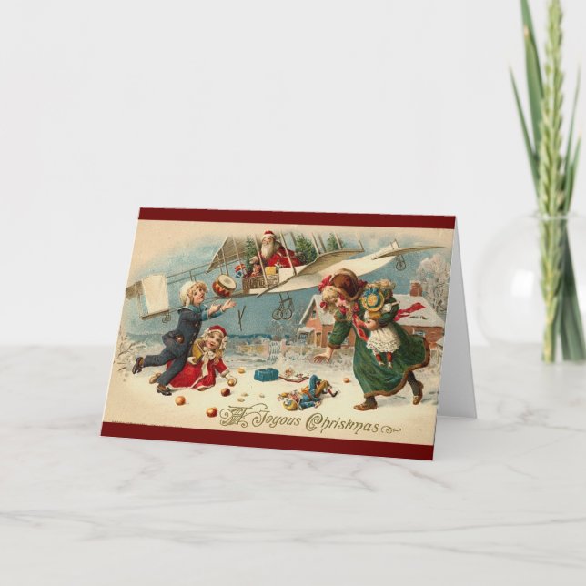 Vintager Santa im Flugzeug Feiertagskarte (Vorderseite)