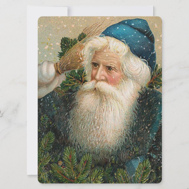 Vintager Santa mit Blue Cap Einladung (Vorderseite)