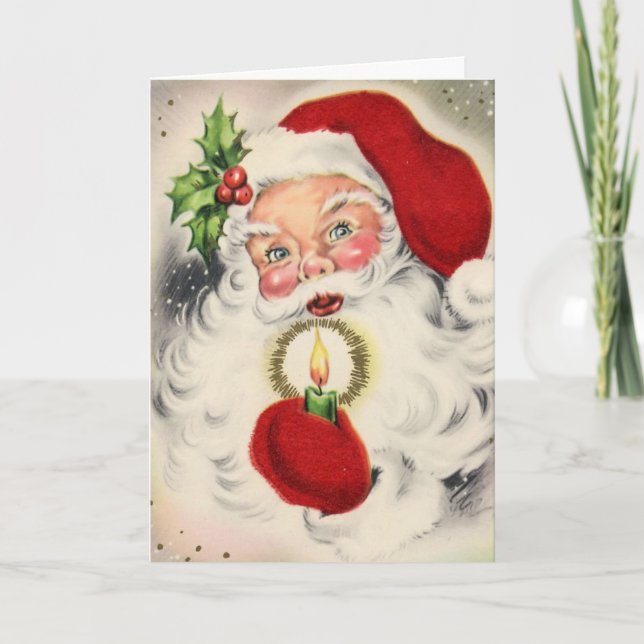 Vintager Santa mit Kerze Feiertagskarte (Vorderseite)