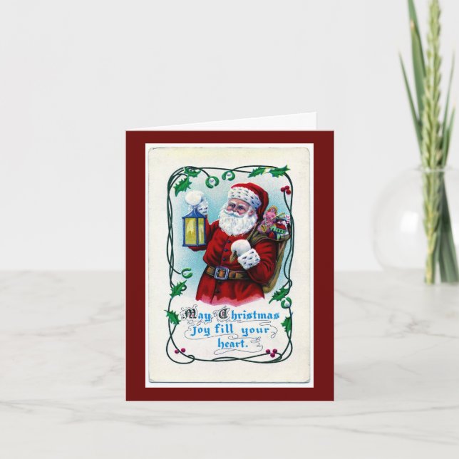 Vintager Santa mit Laternengrüßkarte Dankeskarte (Vorderseite)