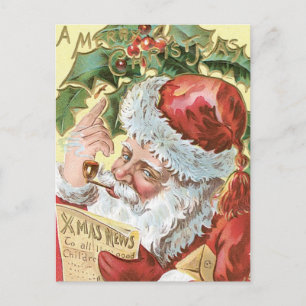 Vintager Santa mit Liste Feiertagspostkarte