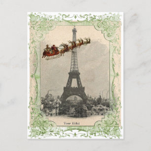 Vintager Santa over Paris Weihnachtskarte Feiertagspostkarte