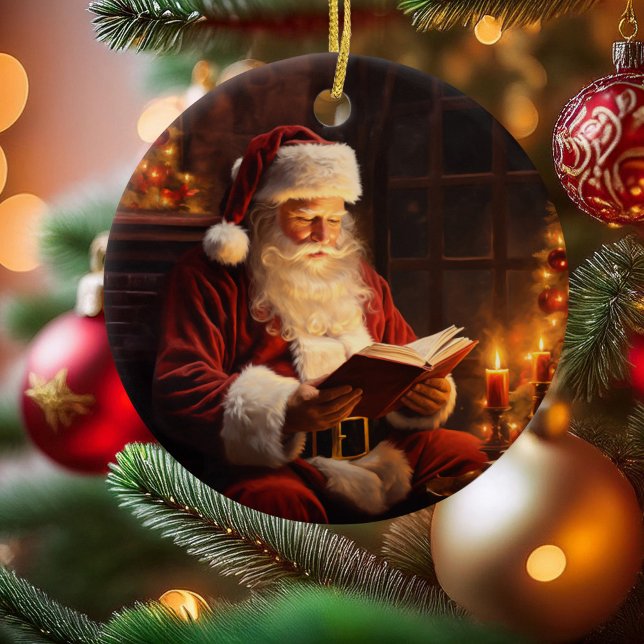 Vintager Santa Reading Keramik Ornament (Von Creator hochgeladen)