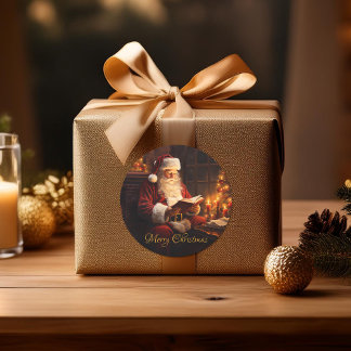 Vintager Santa Reading Runder Aufkleber