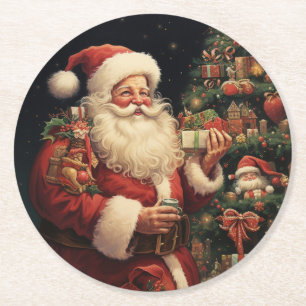 Vintager Santa Santa Santa Santa Santa Runder Pappuntersetzer