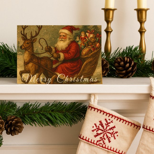 Vintager Santa Sleigh Ride Frohe Weihnachten Karte (Von Creator hochgeladen)