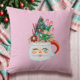 Vintager Santa Tasse rosa Kissen