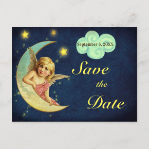 Vintager Save the Date Stern-Mond-Engel Wings Ankündigungspostkarte