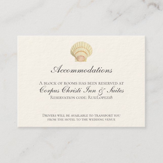 Vintager Scallop Single Seashell Wedding Details Begleitkarte (Vorderseite)