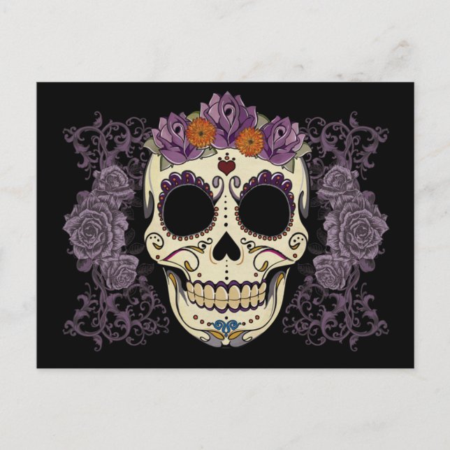 Vintager Schädel und Rose Postkarte (Vorderseite)