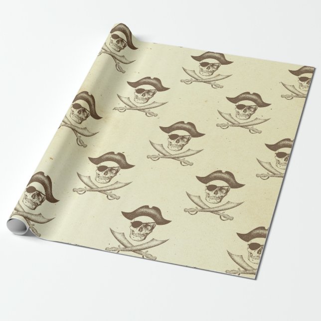 Vintager Schädel und Schwerter-Piraten Geschenkpapier (Ungerollt)