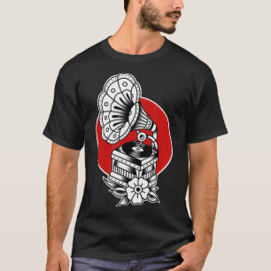 Vintager Schallplattenspieler Traditionelle Tattoo T-Shirt