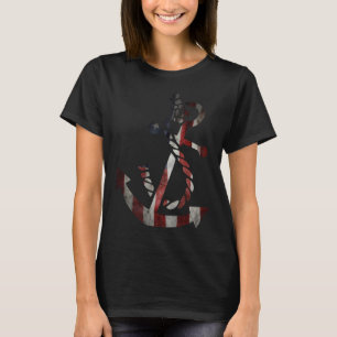 Vintager Schiffsanker Amerikanischer Flaggenmeer F T-Shirt
