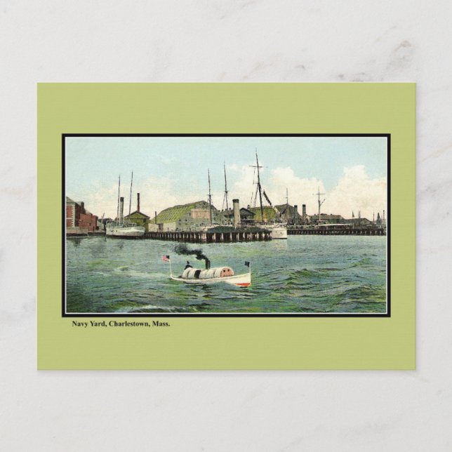 Vintager Schiffswerft Charlestown MA Postkarte (Vorderseite)