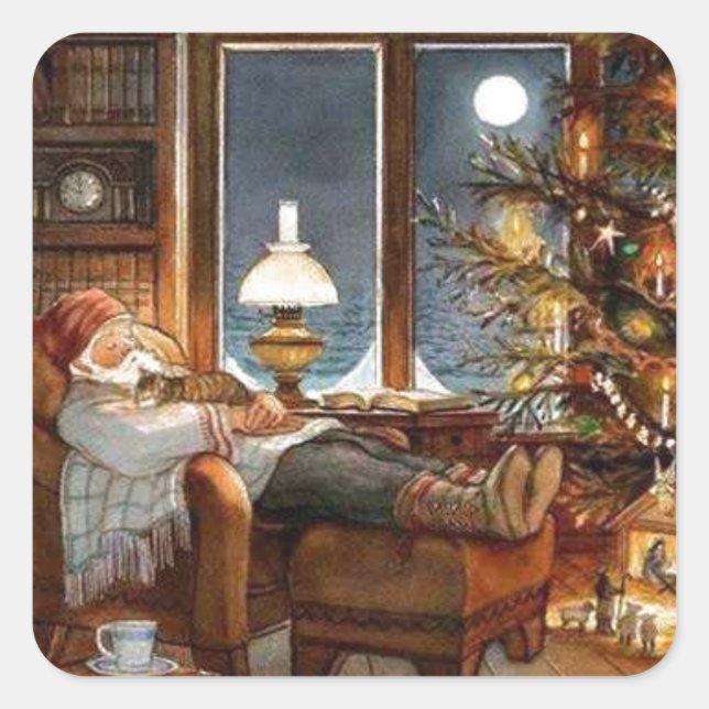 Vintager SchlafSanta Quadratischer Aufkleber (Vorderseite)