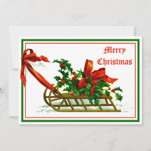 Vintager Schlitten mit Holly Christmas Feiertagskarte