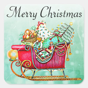 Vintager Schlitten oder Schlitten mit Geschenken & Quadratischer Aufkleber