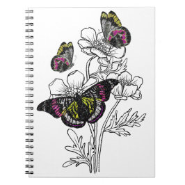 Vintager Schmetterling, ästhetische Blume Notizblock
