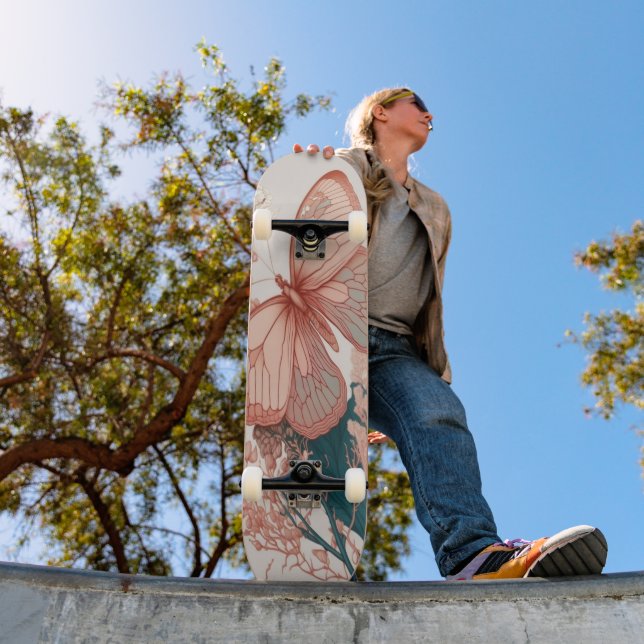 Vintager Schmetterling auf Blume Skateboard (Außen 1)