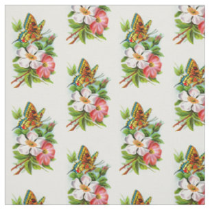 Vintager Schmetterling auf Blumen Stoff