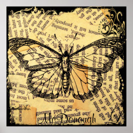 Vintager Schmetterling auf Papier Poster