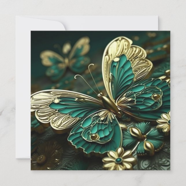 Vintager Schmetterling aus Grün und Gold (Vorderseite)