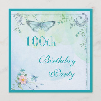 Vintager Schmetterling, Blume & Wirbel 100. Geburt Einladung