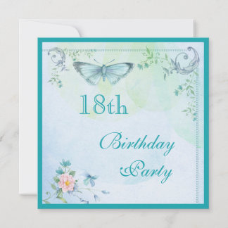 Vintager Schmetterling, Blumen u. Wirbels-18. Einladung