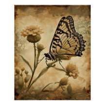 Vintager Schmetterling mit gelben Blumen