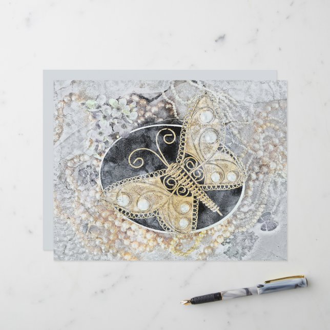 Vintager Schmetterling Romantische Goldene Schwarz (Vorderseite/Rückseite Beispiel)